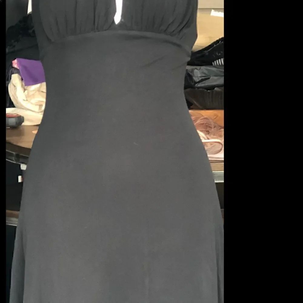 BCBGmaxazria Black halter dress velvet neck with sequins slit open in front - Picture 3 of 10